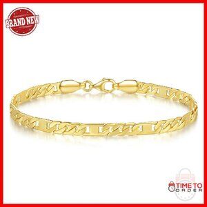 14K Gold Figaro Chain Bracelet Lobster Clasp Stackable 8 Inch